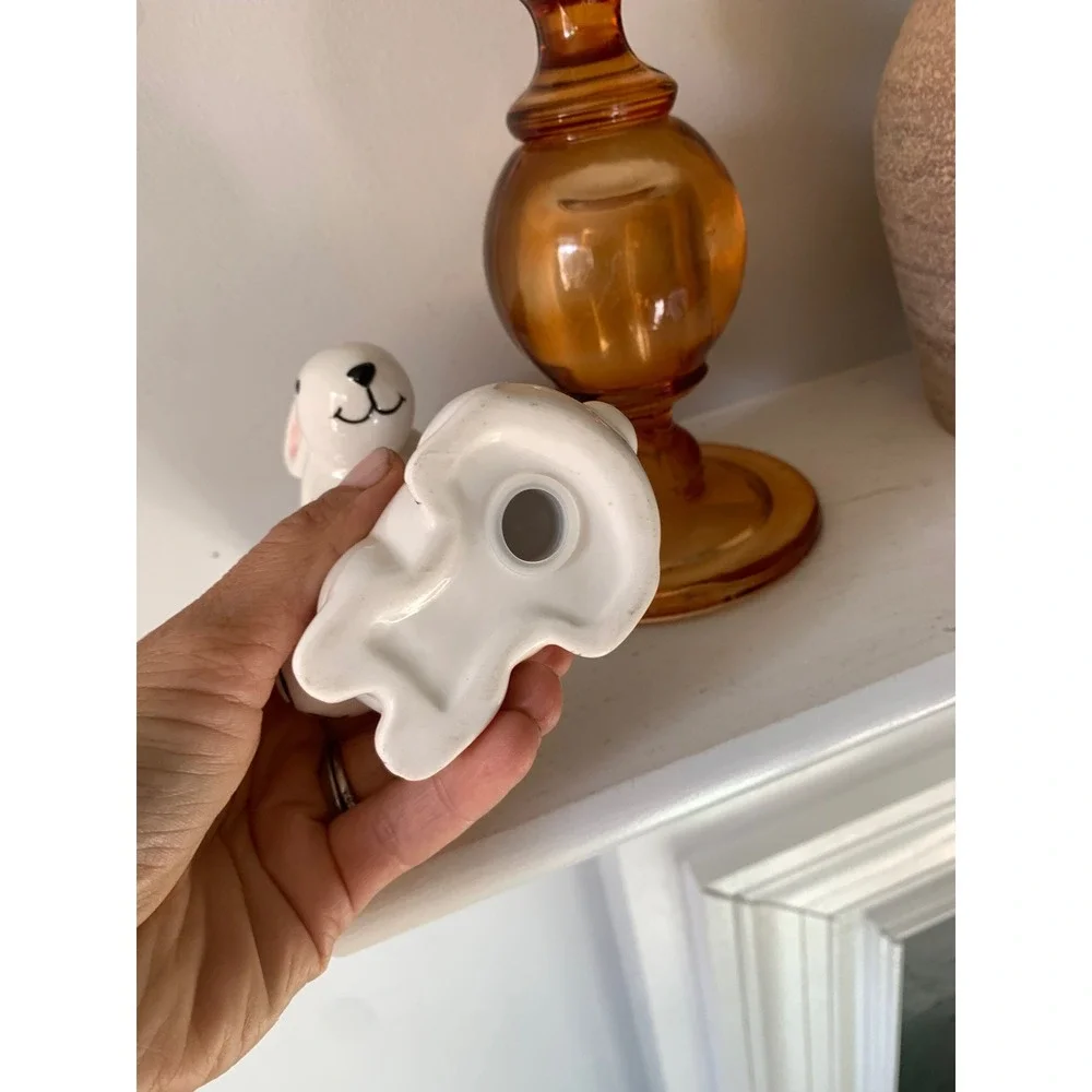 Vintage White Ceramic Bunny Rabbit Salt and Pepper Shakers Set Easter Decor